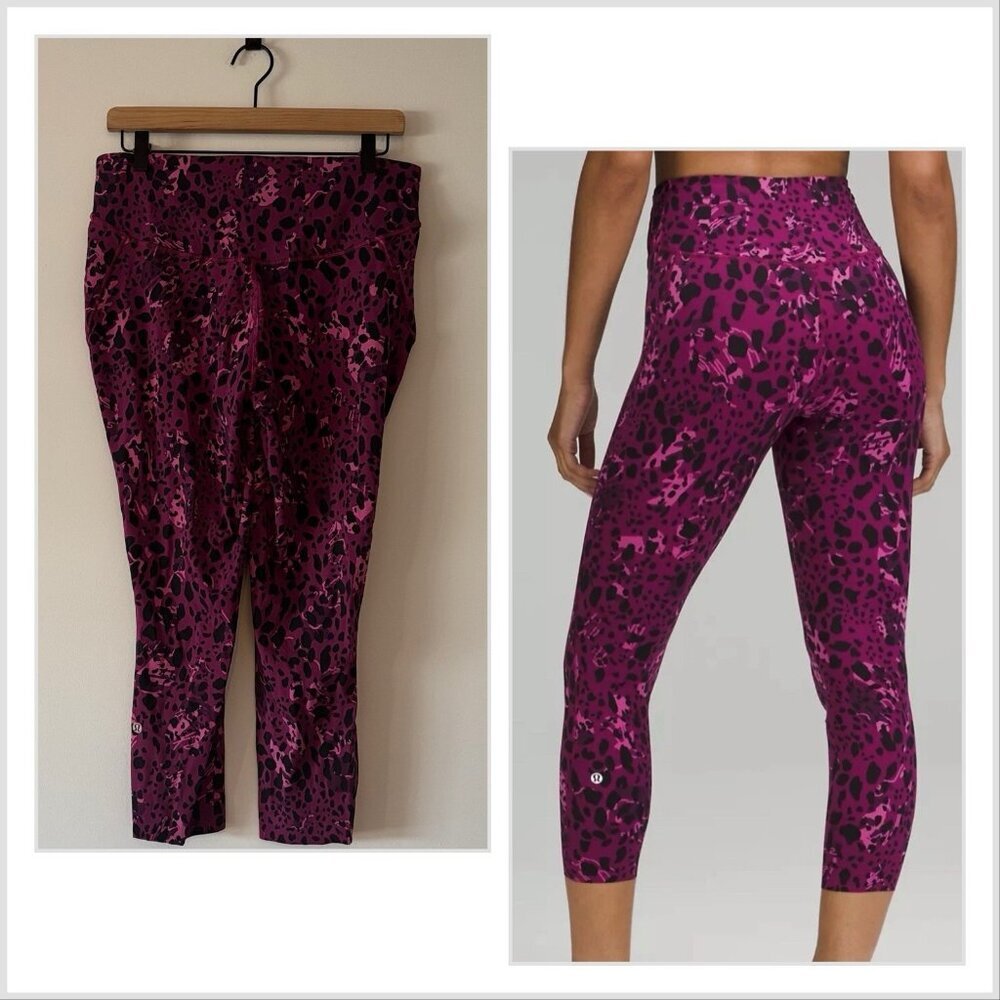 Lululemon Base Pace High-Rise Cropped Leggings Cheetah Camo Pink‎ Women's 12 Gym